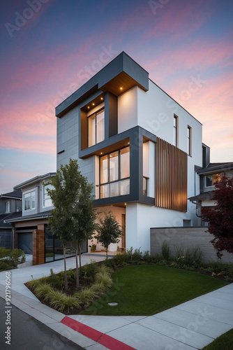 Modern house outside of the city, suburb residential area