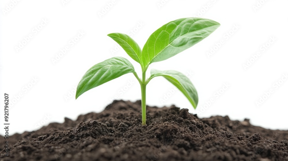 Young plant shoots growing from the solid ground isolated on white background Young plant shoots growing from the solid ground isolated on white background