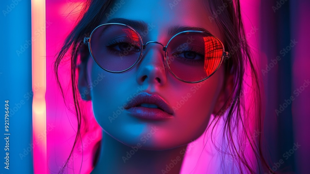 Close Up Portrait of Woman With Neon Lights. Close Up Portrait of Woman With Neon Lights.
