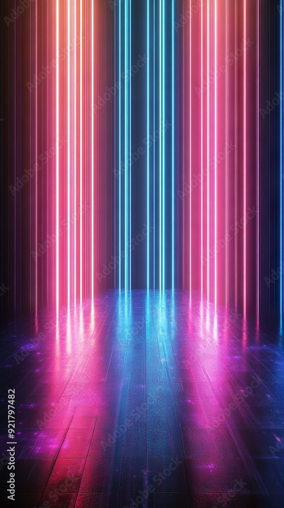 3D render, abstract futuristic background with neon light lines and digital data flow. Digital technology concept. Glowing blue, pink, and purple vertical stripes on a black background 3D render, abstract futuristic background with neon light lines and digital data flow. Digital technology concept. Glowing blue, pink, and purple vertical stripes on a black background
