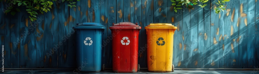 Recycling Bin and Trash Can High Angle Shot Recycling Bin and Trash Can High Angle Shot