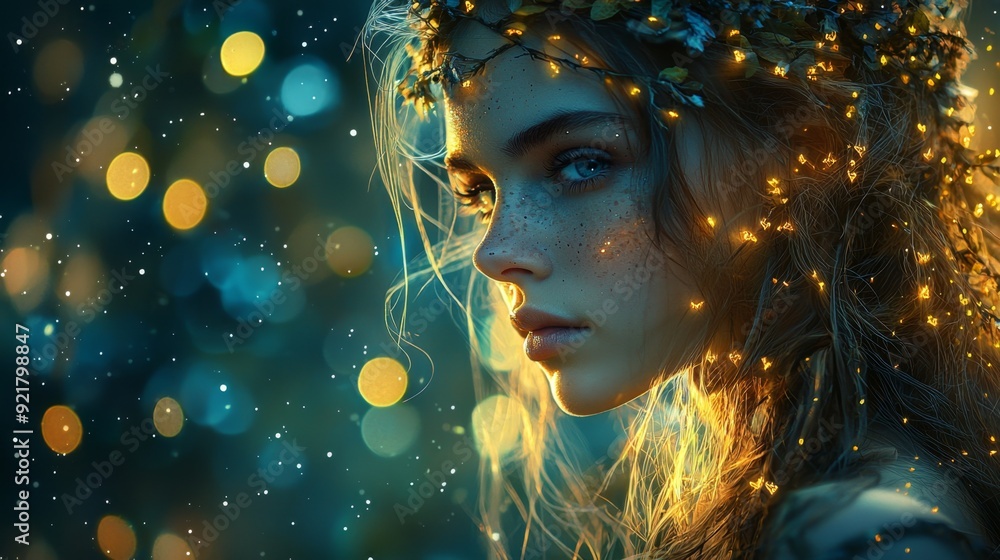 Woman with Golden Lights in Her Hair. Woman with Golden Lights in Her Hair.