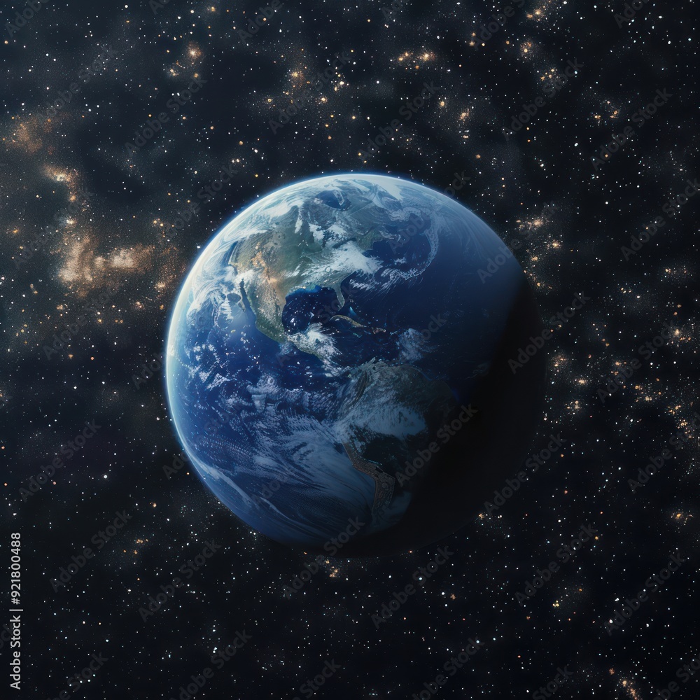 Fototapeta premium Earth as Seen from Space with Stars and Galaxies