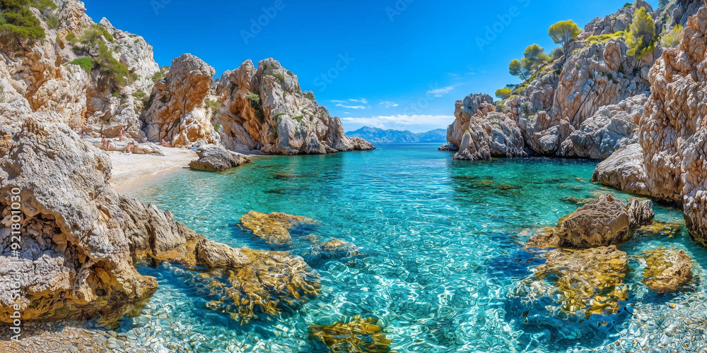 A beautiful natural landscape with a rocky bay of a tropical island A beautiful natural landscape with a rocky bay of a tropical island