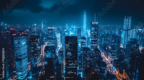 Wallpaper Mural Nighttime view of a technologically advanced city with sleek, illuminated skyscrapers. Premium background for the latest technology needs. Torontodigital.ca