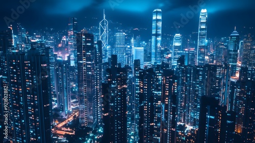 Wallpaper Mural Nighttime view of a technologically advanced city with sleek, illuminated skyscrapers. Premium background for the latest technology needs. Torontodigital.ca