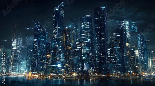 Wallpaper Mural Nighttime view of a technologically advanced city with sleek, illuminated skyscrapers. Premium background for the latest technology needs. Torontodigital.ca
