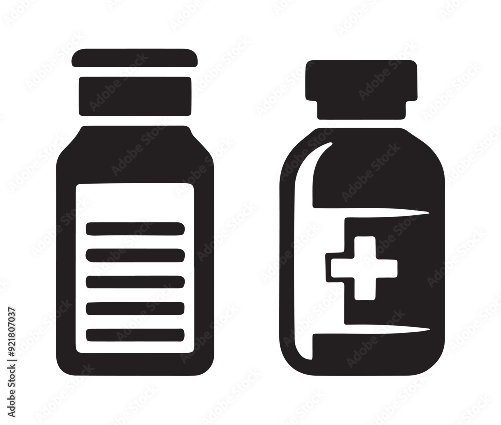 Medicine bottle line icon. Black and white icon. silhouette  Vector illustration