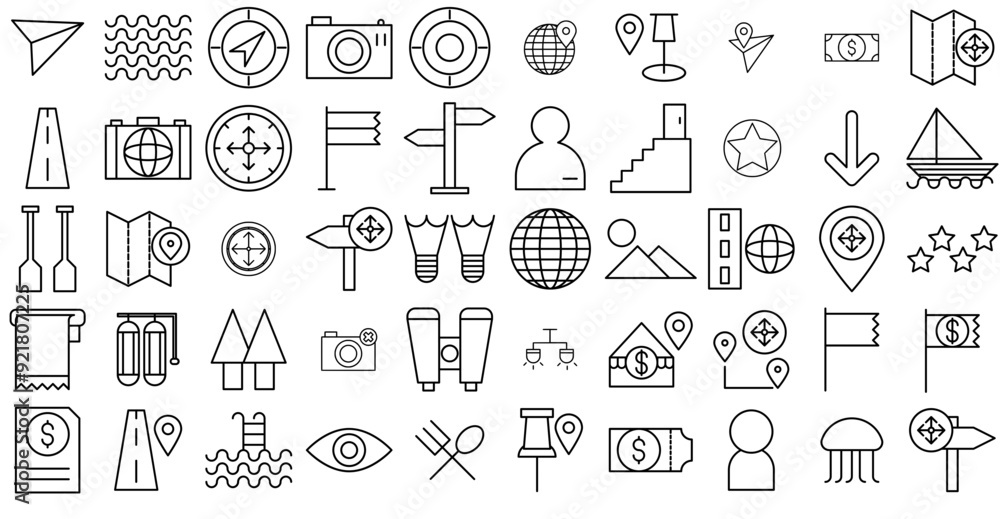 Mega Set Of Vector Fun Holiday Outline Isolated Silhouette Solid Icons With Position,Location,Adventure,Area,Guidance Vector Icon Set Linear Pictogram Pack Mega Set Of Vector Fun Holiday Outline Isolated Silhouette Solid Icons With Position,Location,Adventure,Area,Guidance Vector Icon Set Linear Pictogram Pack