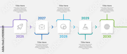 Business Infographic Timeline. 5 Steps to Business Operation Plan for Success. Presentation, Milestone, Marketing, Planning and Annual Report. Vector illustration.