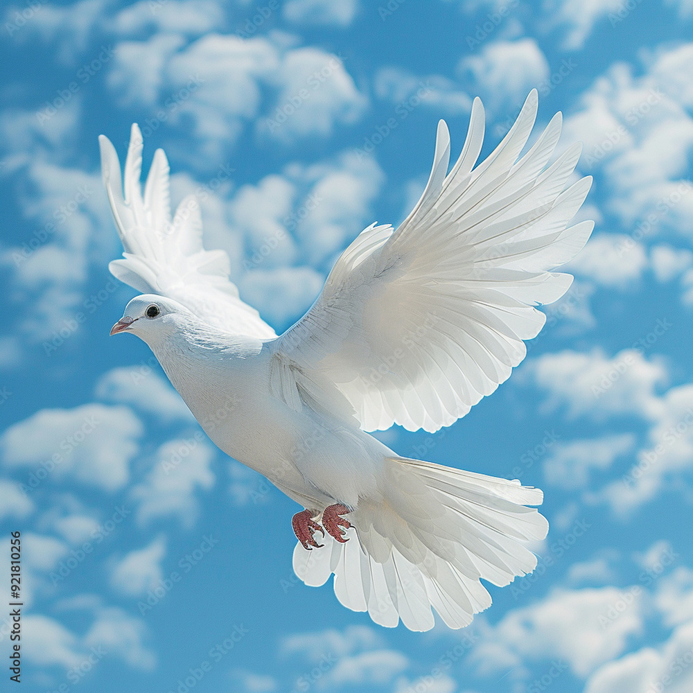 Fototapeta premium Sky funeral background with white dove