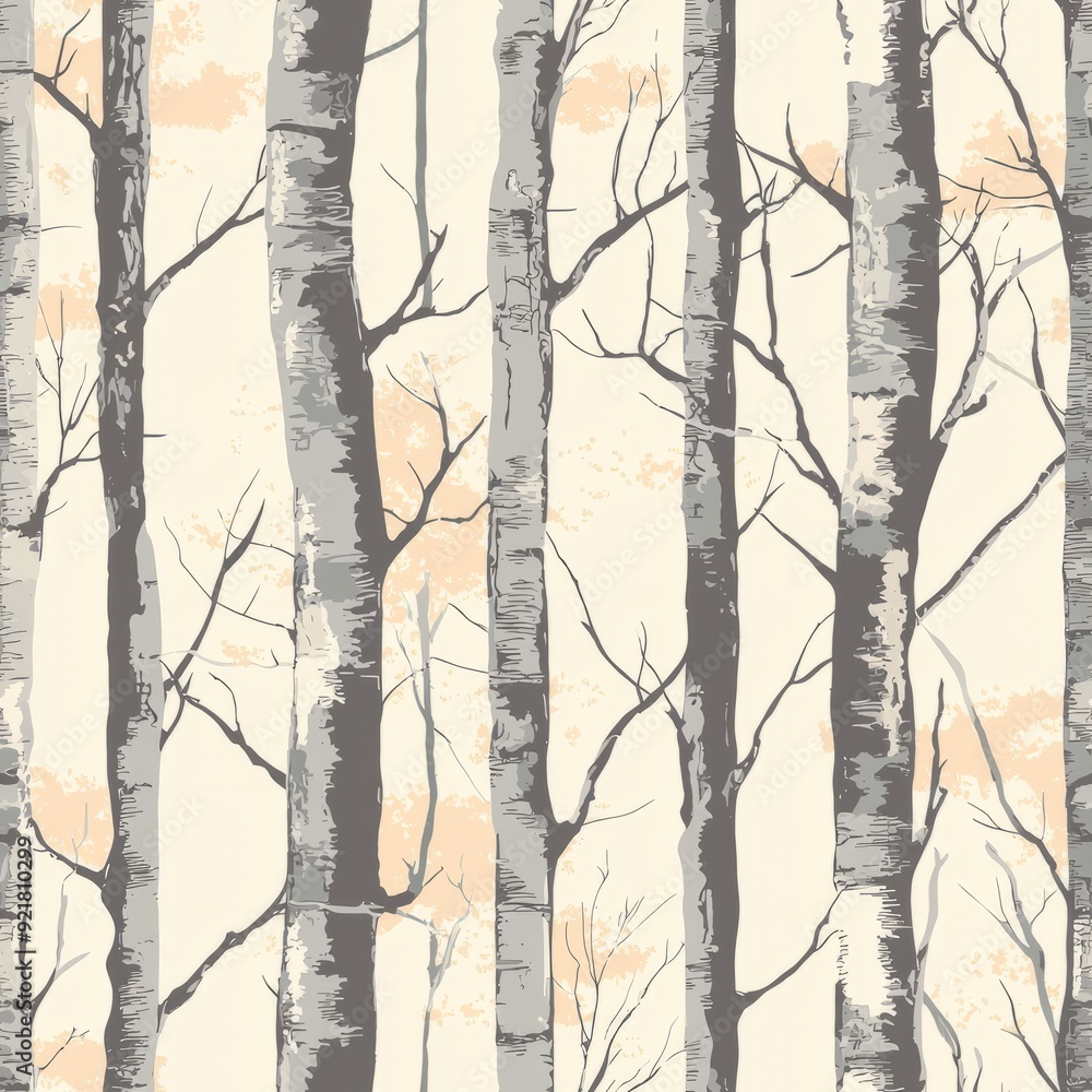 Fototapeta premium Seamless pattern of pastel birch trees with subtle greys and light beiges