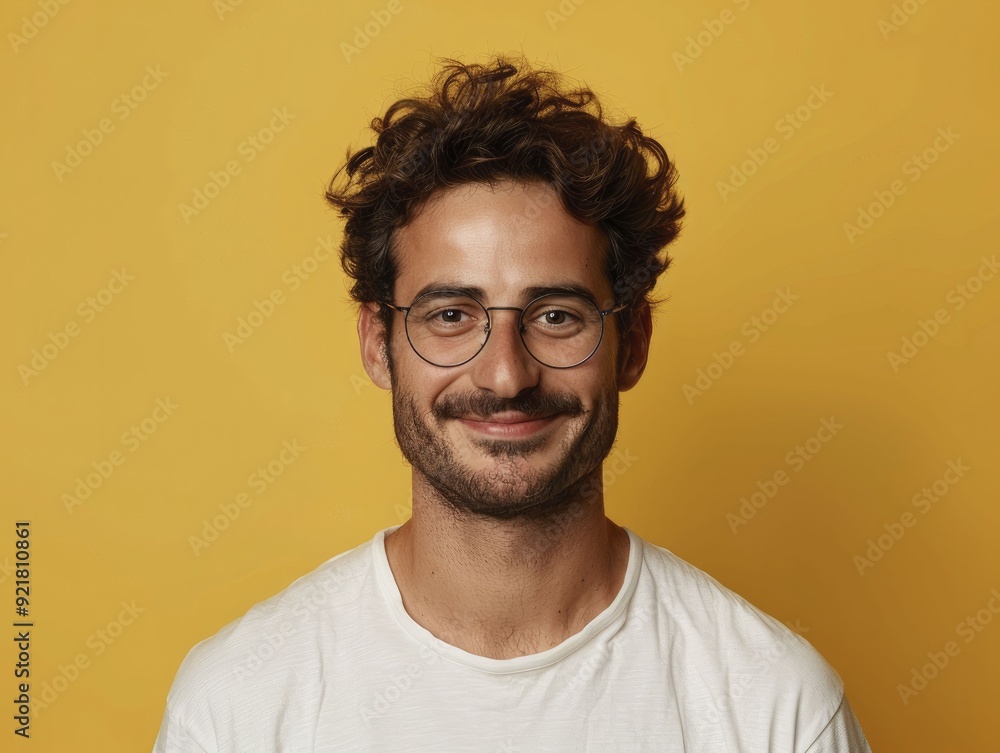 A smiling man with glasses radiates happiness and warmth, his expression inviting and genuine. A smiling man with glasses radiates happiness and warmth, his expression inviting and genuine.