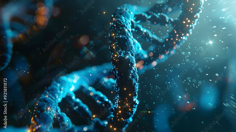 Blue and Gold DNA Strand 3D Illustration Blue and Gold DNA Strand 3D Illustration