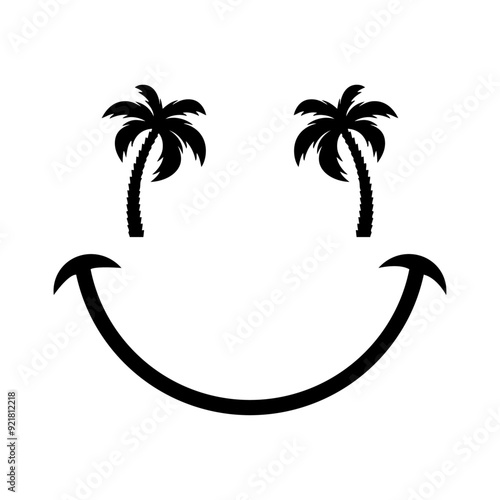 Logo vacaciones de verano. Silueta de emoticono con cara con la palma como ojos y sonrisa