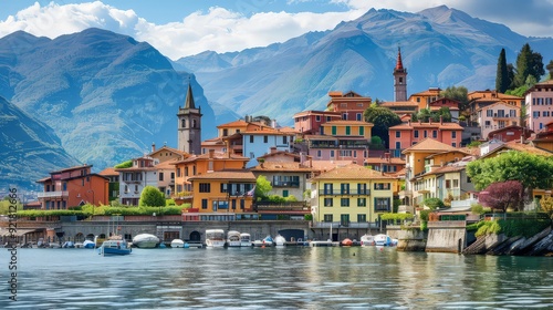 Lake Como in Italy. Breathtaking view Famous Italian holiday area and popular European tourist destination