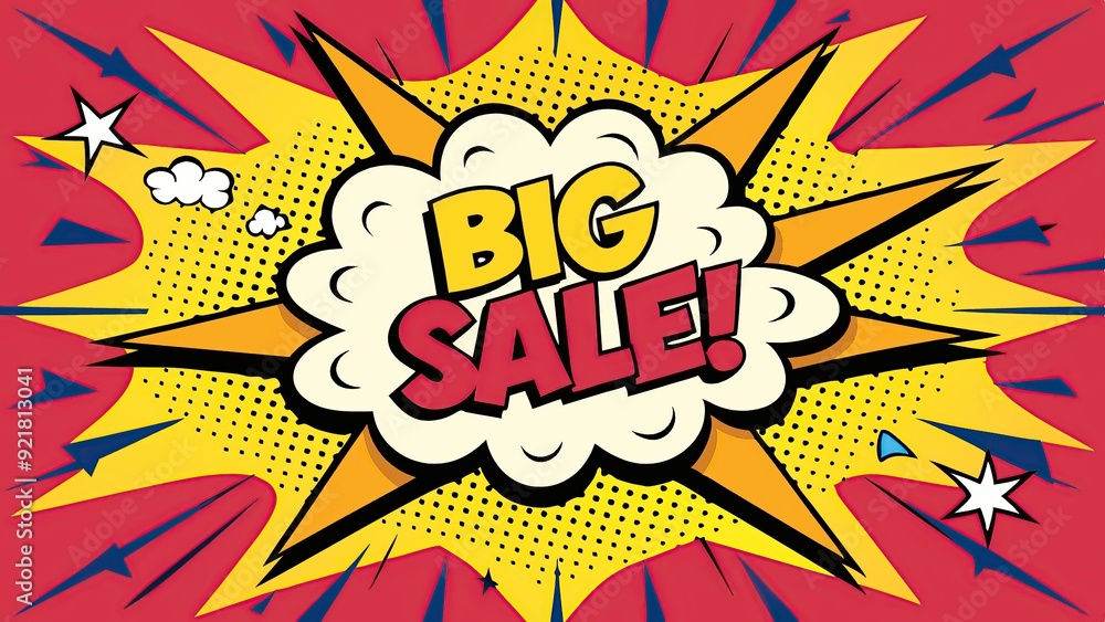 Fototapeta premium Comic book style big sale announcement with colorful explosion