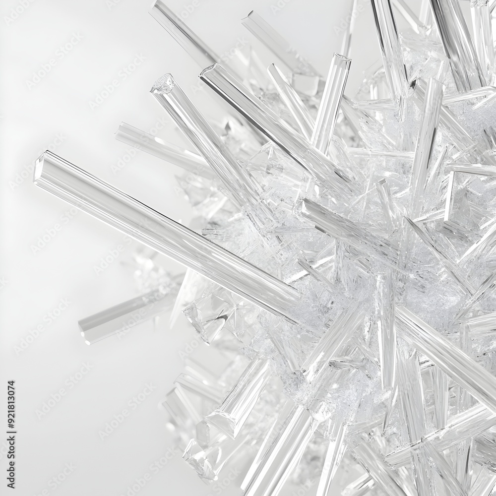 Sparkling Sodium Citrate Crystalline Formations on Pristine White Background Sparkling Sodium Citrate Crystalline Formations on Pristine White Background