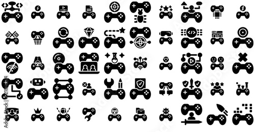 Mega Set Of Vector Game Development Solid Icons Web Header Banner Design Containing Gaming,Games,Game-Development,Game,Video-Game Infographic Simple Vector Illustration Logo