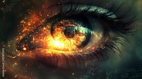 Eyes glowing with the light of tomorrow, revealing advanced civilizations and uncharted worlds