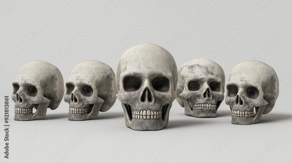 Isolated Human Skulls On Table From Different Angles Set Isolated Human Skulls On Table From Different Angles Set