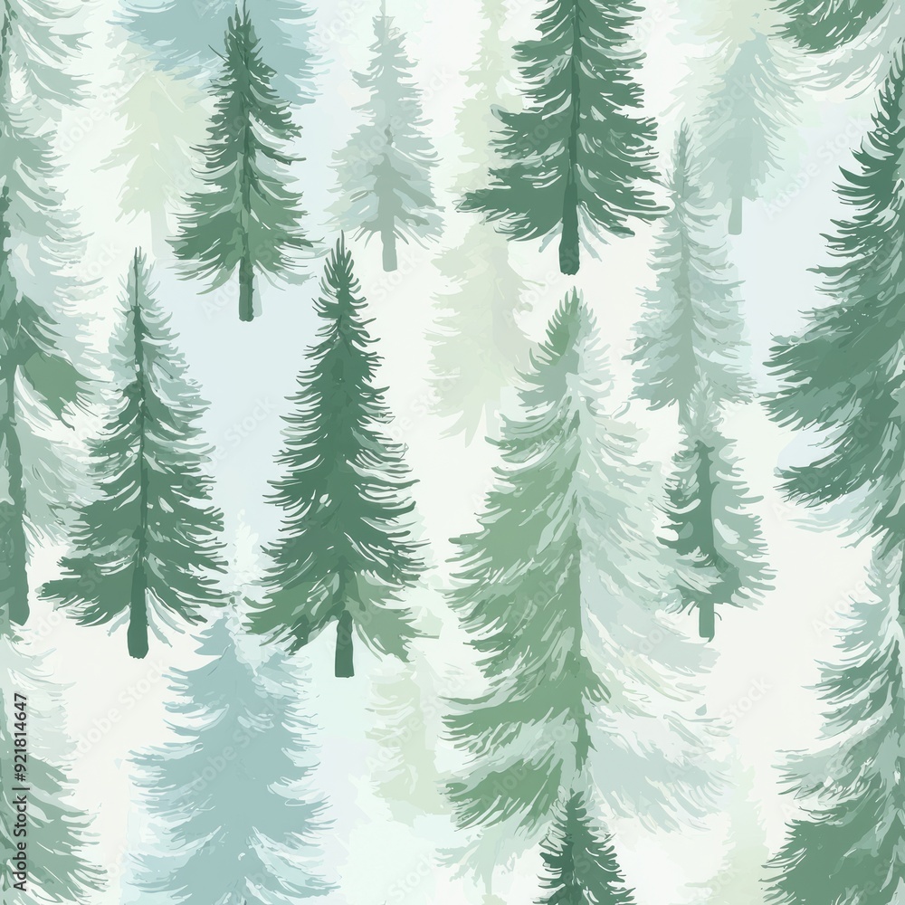 Seamless pattern of pastel pine tree textures in muted blues and greens Seamless pattern of pastel pine tree textures in muted blues and greens