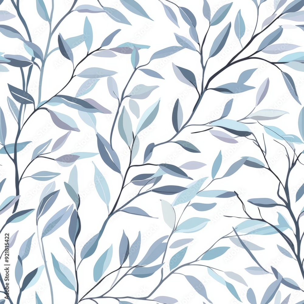 Seamless pattern of pastel willow tree branches with soft blues and greys Seamless pattern of pastel willow tree branches with soft blues and greys
