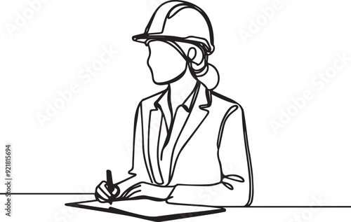 continuous one line art drawing of female civil engineer vector illustration