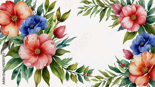 Oil painting watercolor cartoon cute flora and fauna, white background