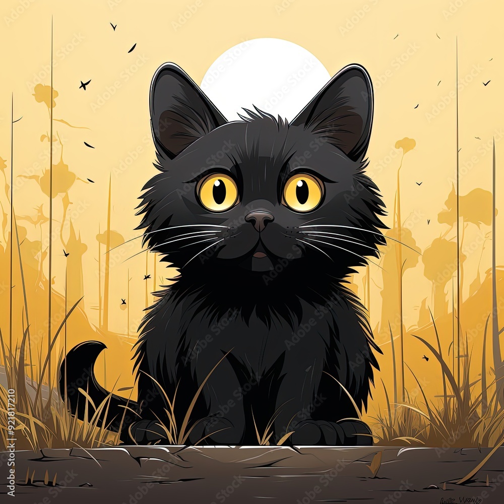 Minimalistic Cat Illustration with Striking Yellow Eyes Design Minimalistic Cat Illustration with Striking Yellow Eyes Design