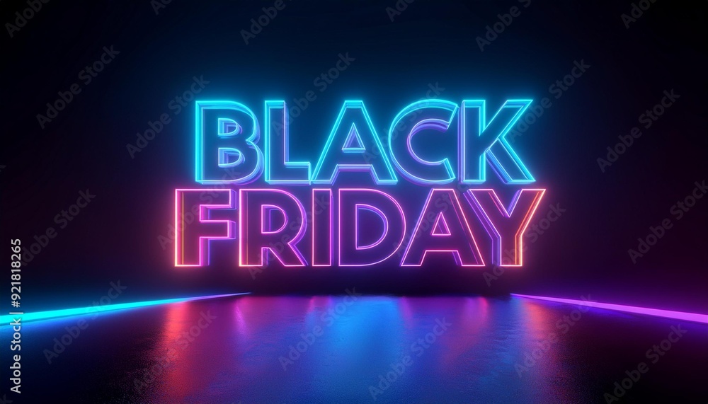 Fototapeta premium Vibrant neon lights display the words 'Black Friday' in a modern design, perfect for promotional materials and advertising.