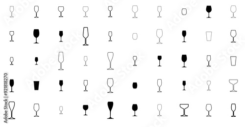 A Collection Of Glass Isolated Silhouette Solid Icons With Party,Glass,Drinking,Drink,Alcohol Stroke Icon Collection. Vector Illustration