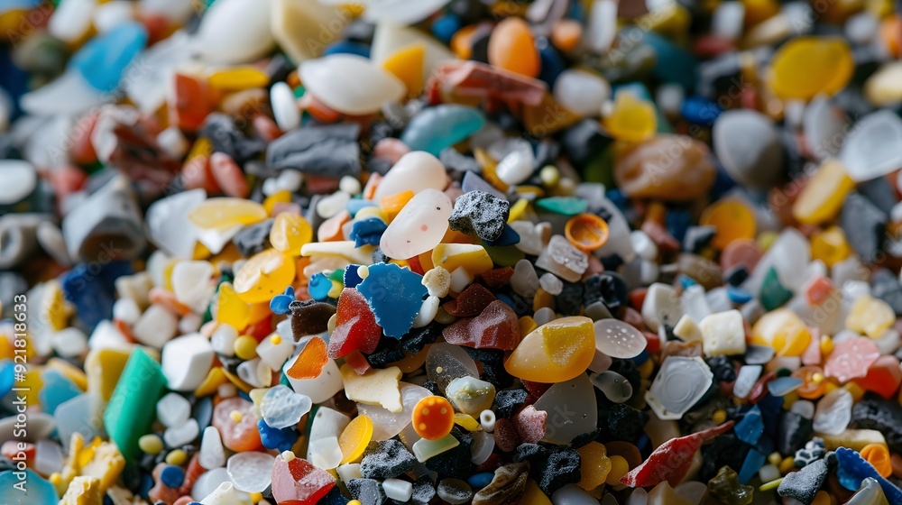 A close-up image of colorful plastic beads. A close-up image of colorful plastic beads.