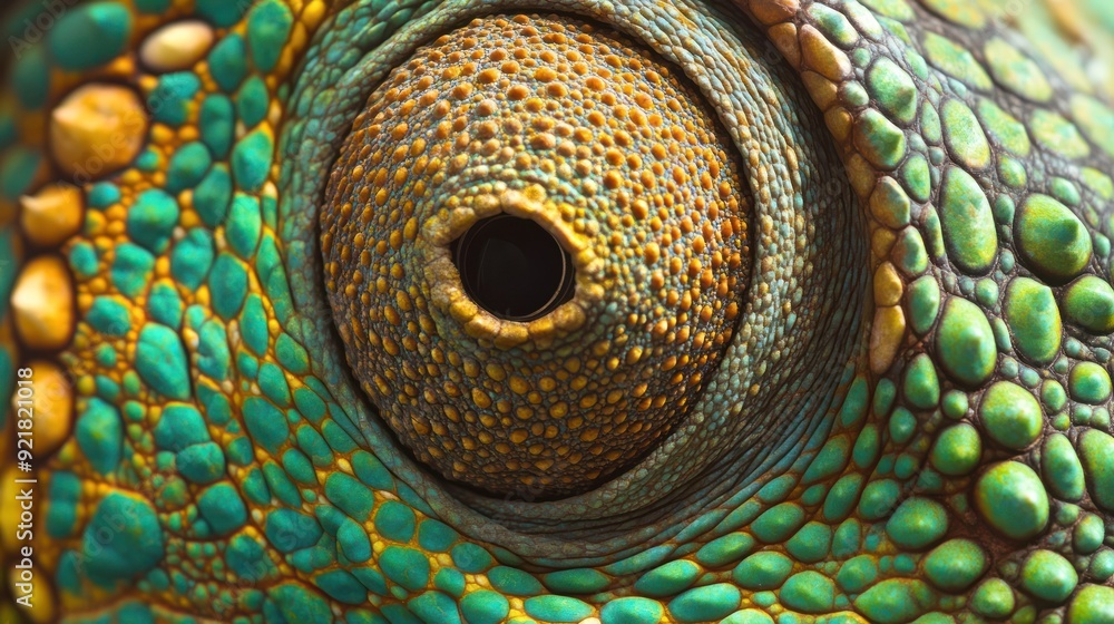 Obraz premium Close-up of a Chameleon's Eye and Scaly Skin