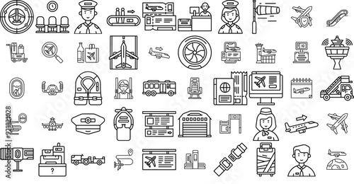 Wallpaper Mural Mega Set Of Vector Goofy Airport Line Icons Collection Isolated Silhouette Solid Icons Including Travel,Flight,Airport,Baggage,Landing Pictograms And Infographics Design Elements Vector Illustration Torontodigital.ca