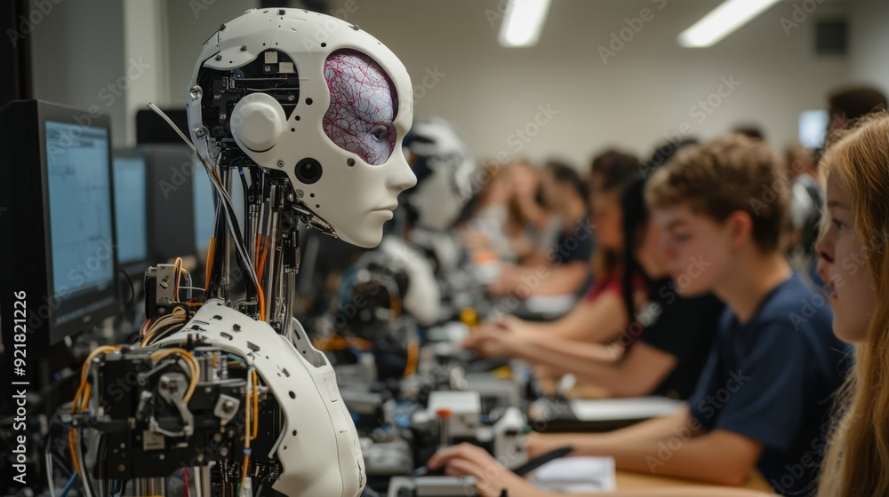 Fototapeta premium Humanoid Robot in a Classroom Setting.