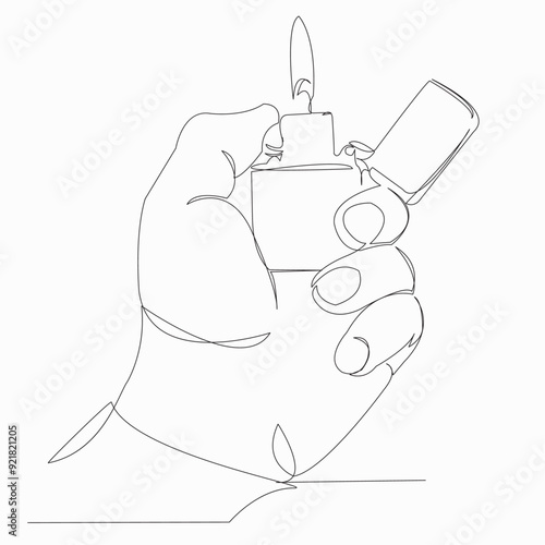 One continuous single line art doodle drawing continuous, lighter, flame, fire, hand, light. isolated image hand-drawn contour on a white background