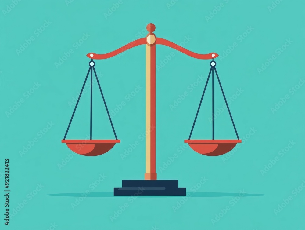 Minimalist flat design of balanced justice scales symbolizing the concept of fairness impartiality and in legal proceedings and decision making processes Minimalist flat design of balanced justice scales symbolizing the concept of fairness impartiality and in legal proceedings and decision making processes
