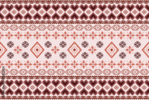 Ethnic pixel cross stitch Aztec geometric traditional seamless pattern. Native decorative graphic design for fabric, clothing, embroidery, ornament, wallpaper, background, border decor, decoration