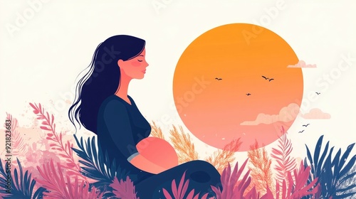 Empowering Women s Health Postpartum Depression Support through Flat Design This image represents the importance of mental health care counseling photo