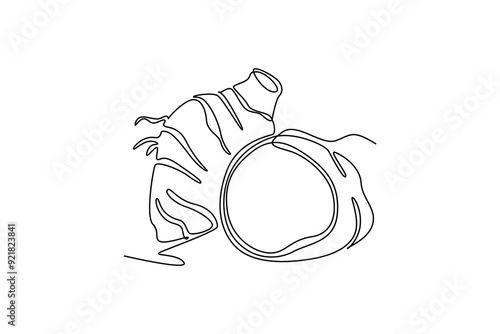 Single continuous line drawing whole healthy organic taro for farming logo identity. Fresh tropical plant edible corm concept for root vegetable icon. One line draw graphic design vector illustration