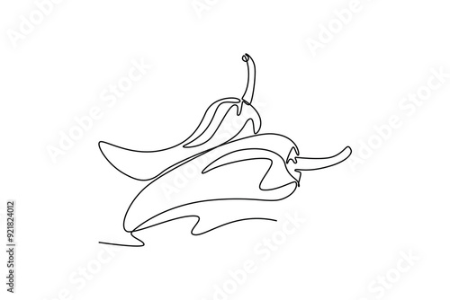 Single one line drawing whole healthy organic hot chili for farm or harvest logo identity. Fresh chile pepper concept for vegetable icon. Modern continuous line draw design graphic vector illustration