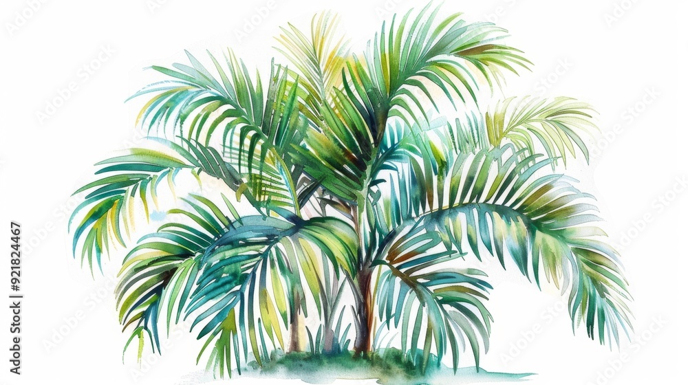 Fototapeta premium watercolor painting of a tropical palm on white background
