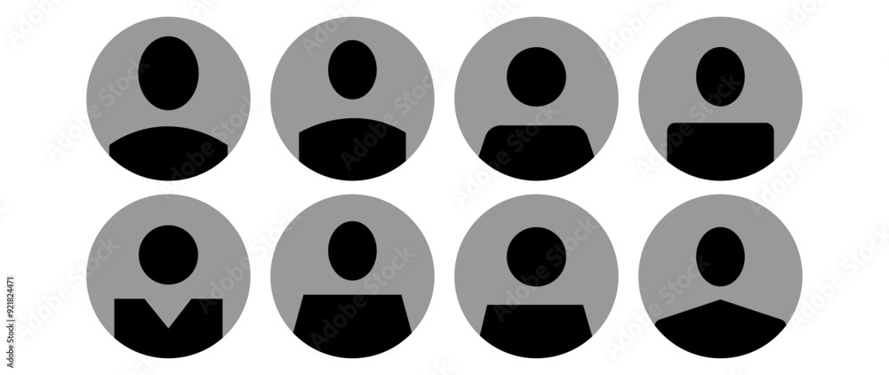 Vector illustration. Eight icons. Avatar, user profile, person icon, profile picture. Suitable for social media profiles, icons, screensavers and as a template. Vector illustration. Eight icons. Avatar, user profile, person icon, profile picture. Suitable for social media profiles, icons, screensavers and as a template.