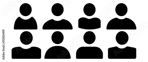 Vector illustration. Eight icons. Avatar, user profile, person icon, profile picture. Suitable for social media profiles, icons, screensavers and as a template.