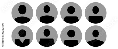 Vector illustration. Eight icons. Avatar, user profile, person icon, profile picture. Suitable for social media profiles, icons, screensavers and as a template.