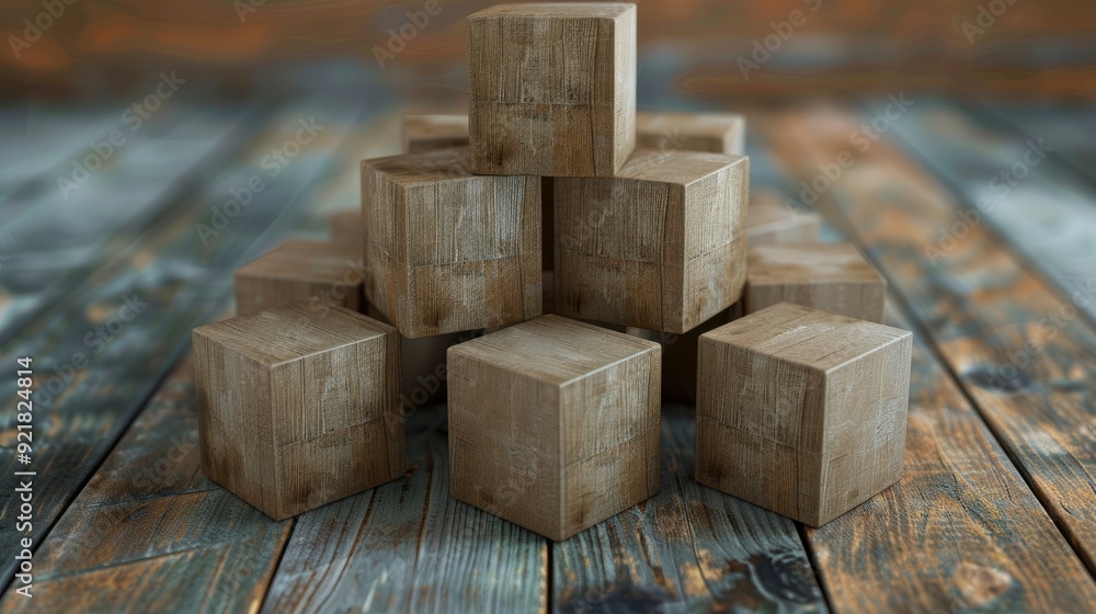 Business Strategy And Action Plan With Wooden Cube Block Stacking, Strategic And Methodical Business Strategy And Action Plan With Wooden Cube Block Stacking, Strategic And Methodical