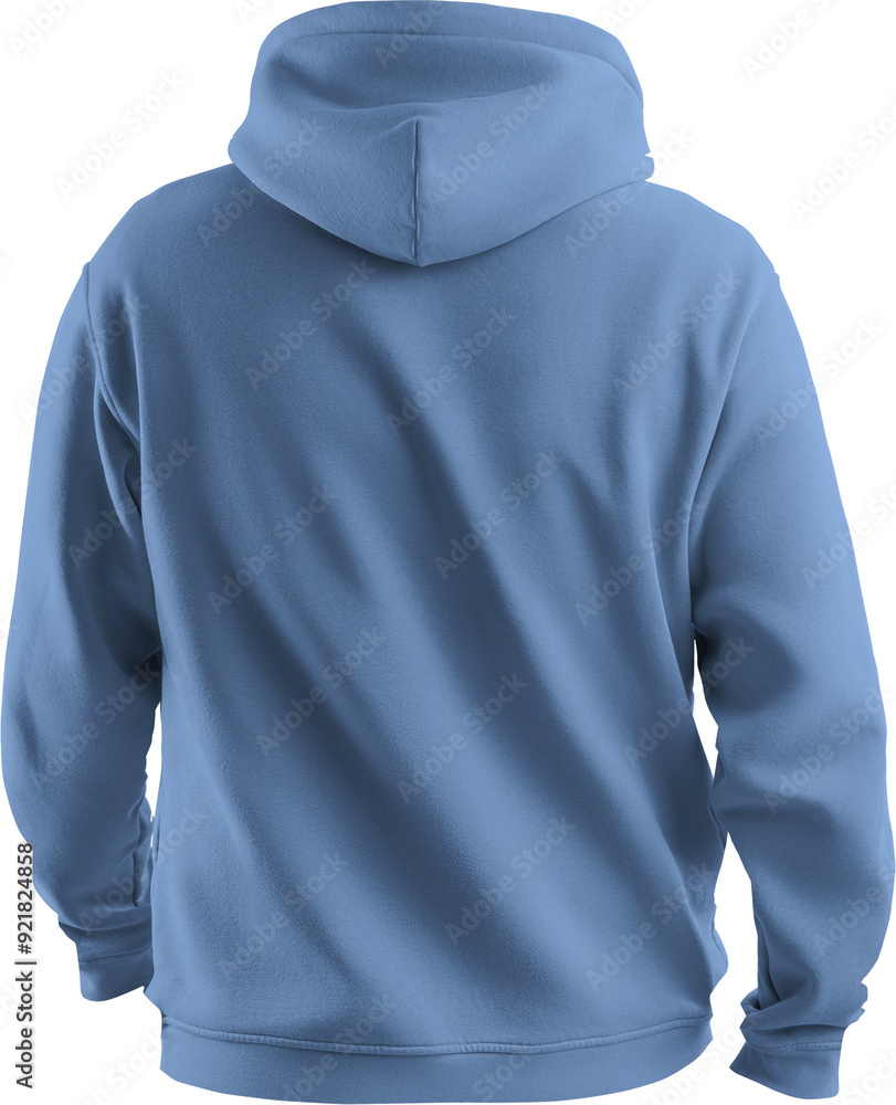 Mockup light blue Hoodie oversized 3D rendering, png, back view Mockup light blue Hoodie oversized 3D rendering, png, back view