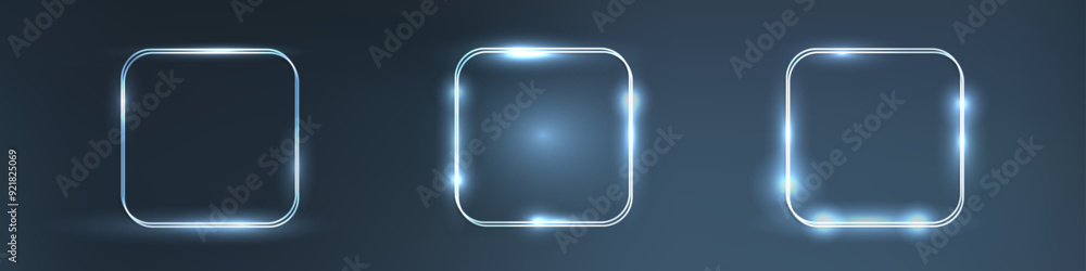 Set of neon double frames with shining effects Set of neon double frames with shining effects