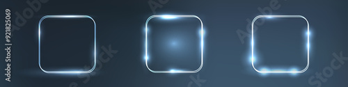 Set of neon double frames with shining effects
